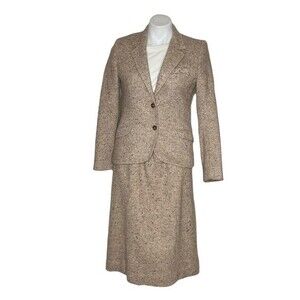 THE VILLAGER Suit Beige Speckled Skirt Blazer Suit Vintage Wool